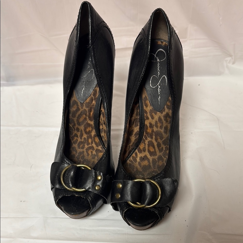 Black Peep-Toe Heels